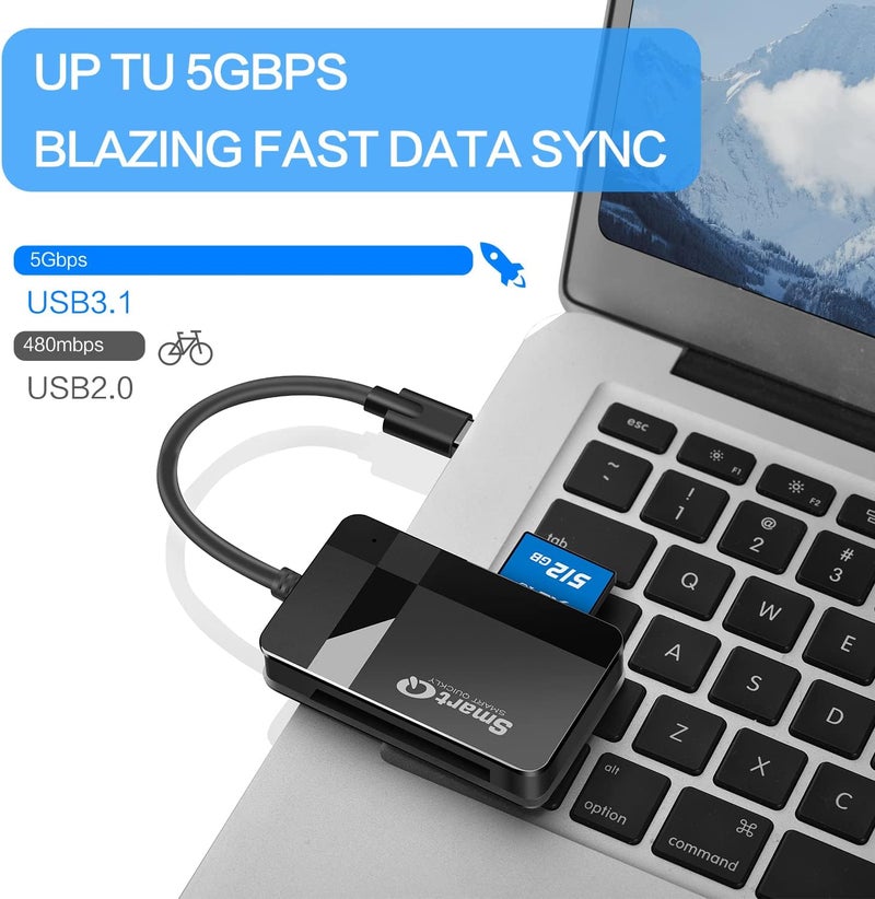 SmartQ SD Card Reader, 4-in-1 USB C 3.0 SD/Micro SD/MS/CF Memory Card Reader, Adapter for Camera, Compatible with MacBook Pro, MacBook Air/iPad Pro, Samsung Galaxy S10/S9/S8, Surface Book 2 - Image 4